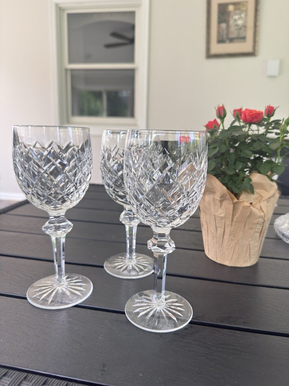 Waterford Powerscourt Cut Crystal 7-5/8" Water Wine Goblets 8 oz ~ set Of 3